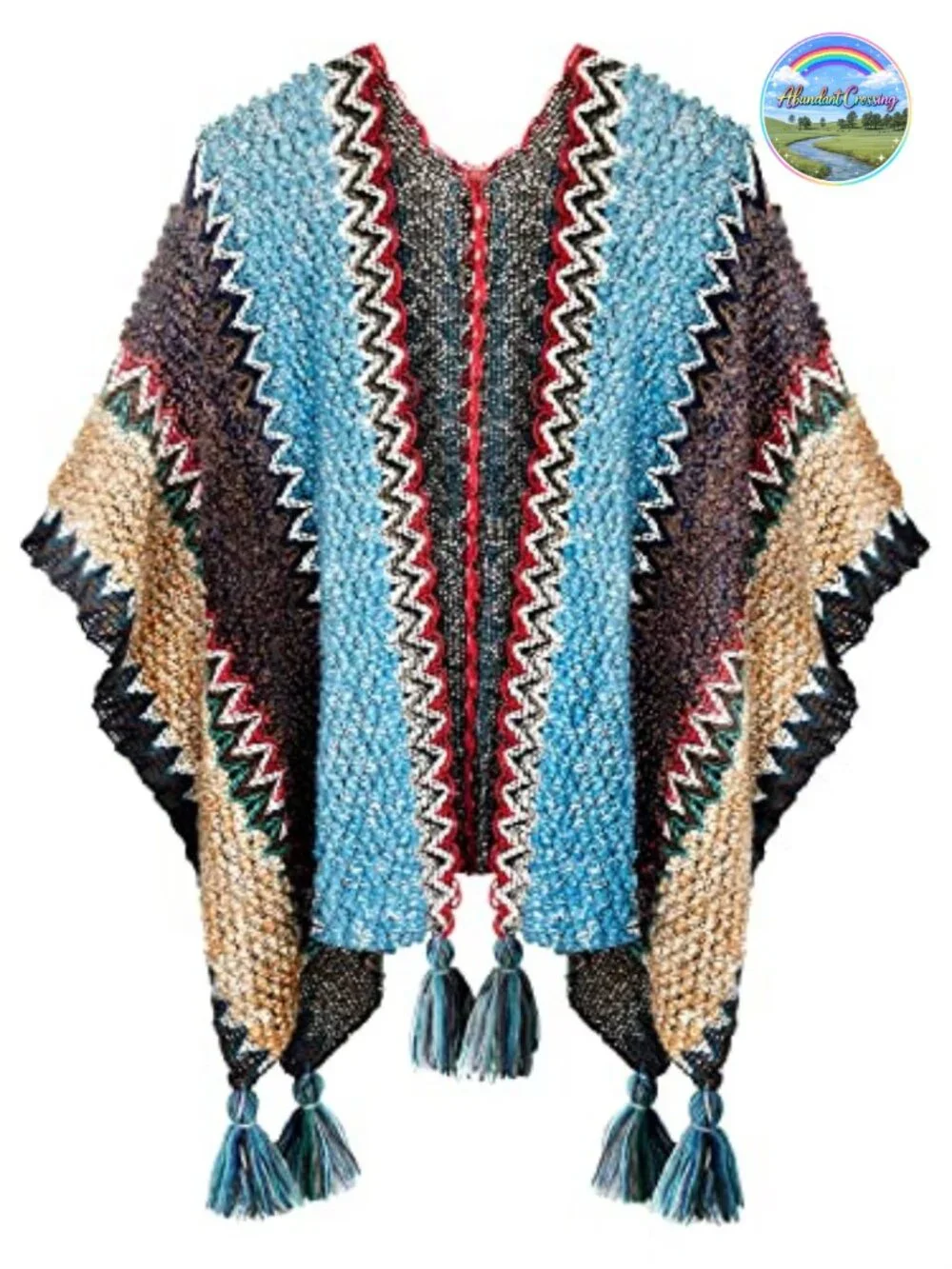 Knit Vintage Tassel Striped Poncho Shawl Wrap